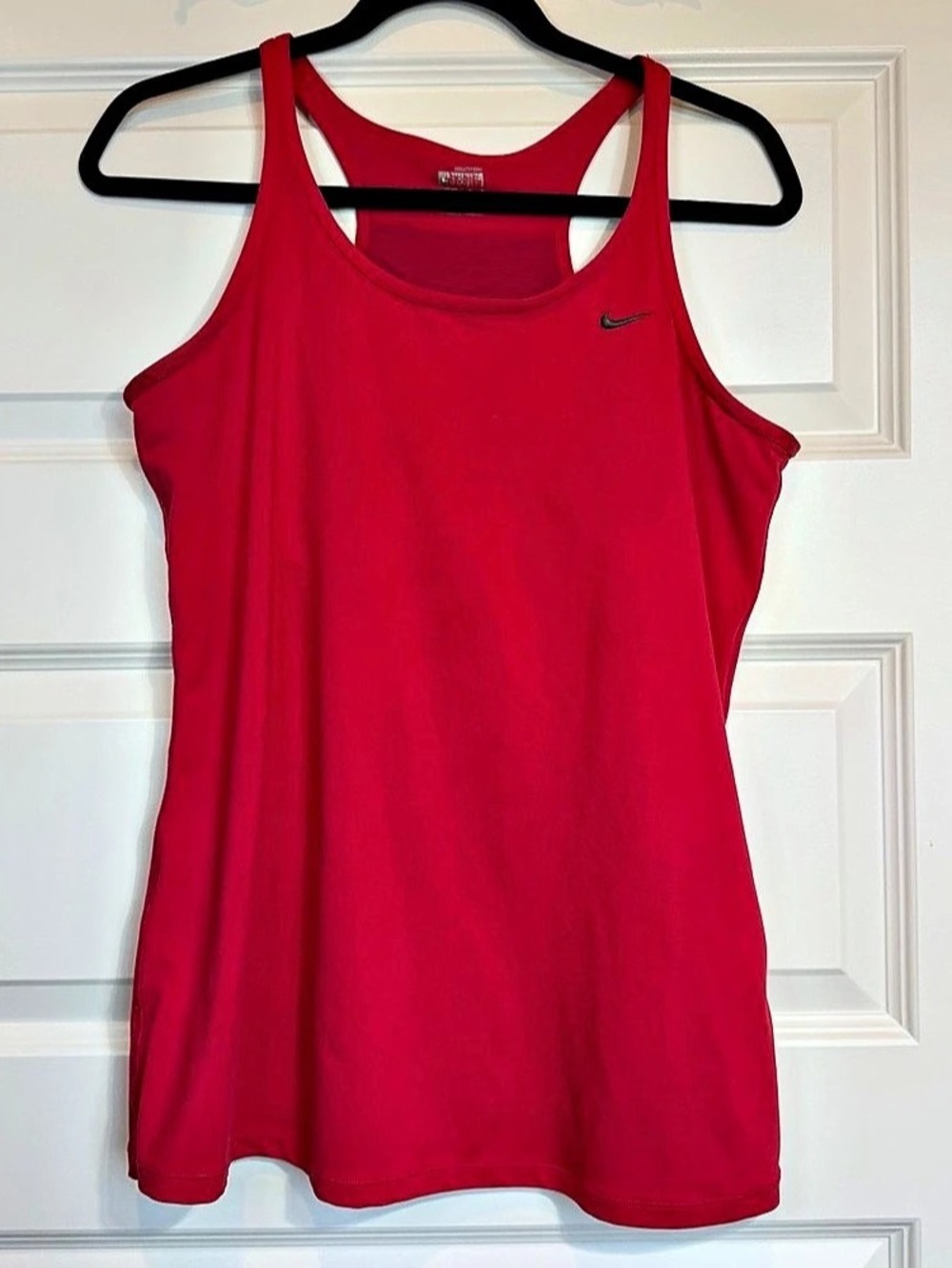Nike Fit Dry Womens L Red Racerback Tank Scoop Neck Breathable Mesh Logo 1163